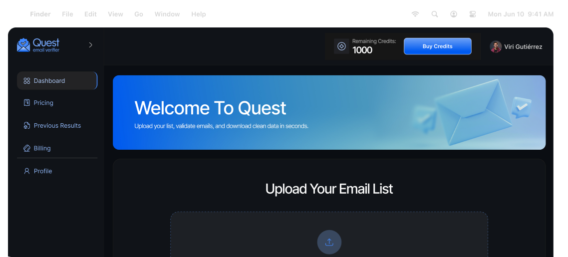 Quest dashboard preview